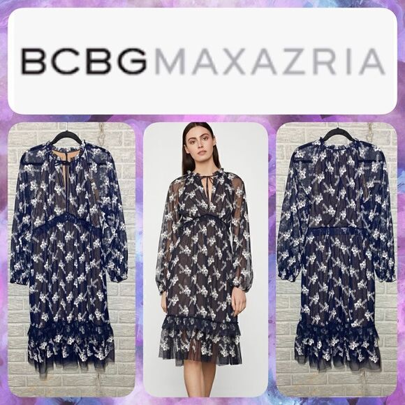 NWT MSRP $398 BCBGMaxAzria Daisy Mesh Dress Women's Size Large - Picture 1 of 13